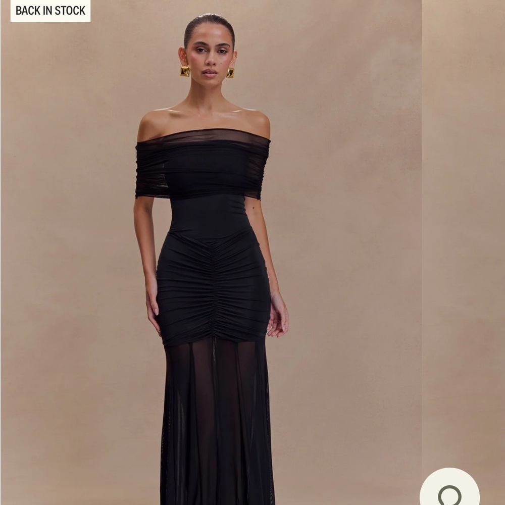 NWT Meshki Caspian Slinky And Mesh Off Shoulder Maxi Dress - Black